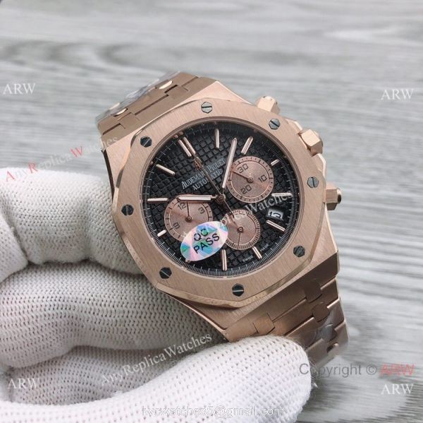 Japan Grade Copy Audemars Piguet Royal Oak Watches Rose Gold Gray Dial 44mm