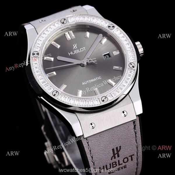 Copy Hublot Classic Fusion Diamond Bezel Green Dial Watch Citizen 8215 Movement