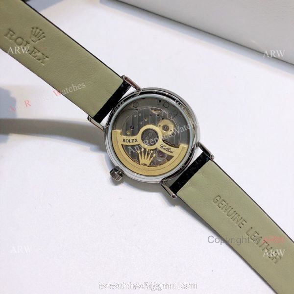 Diamond Rolex Cellini Ladies Leather Strap Yellow Gold Watch Replica