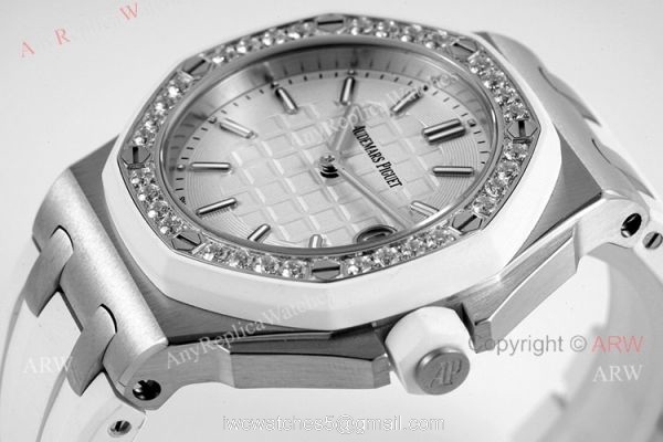 Ladies Audemars Piguet Royal Oak Offshore 37mm White Dial Quartz Watch Ref 67540sk