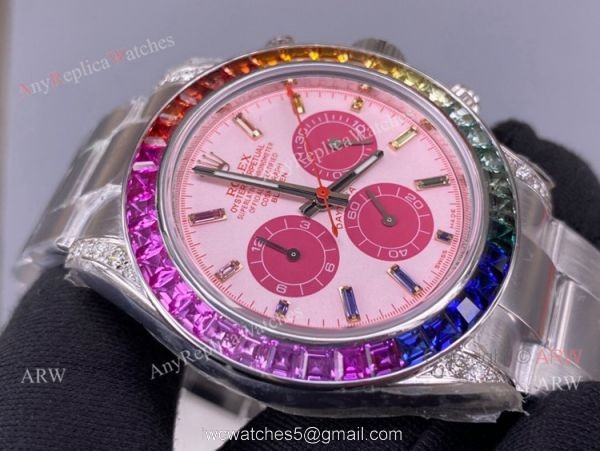 Noob Factory Cal.4130 Rolex Daytona Rainbow Pink Face Diamond Watches High Copy
