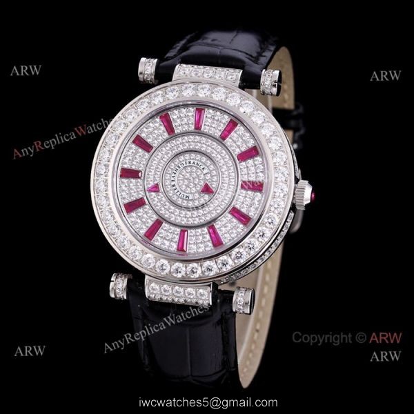 Iced Out Franck Muller Double Mystery Blue Leather Strap High Copy Watch