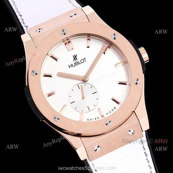 Stainless Steel Hublot Classic Fusion 42mm White Dial White Leather Strap Watch Replica
