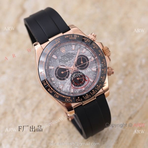 New 2021! AAA Replica Rolex Daytona 40 Watch Rose Gold Meteorite Face Oysterflex Strap