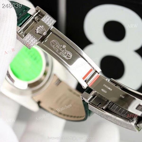 New Rolex Rainbow Submariner Green Dial Green Leather Strap High Copy Swiss Made