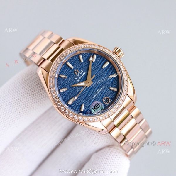 Ladies Omega Seamaster Constellation 34mm Rose Gold Diamond Watch High Copy