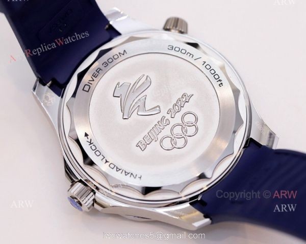 New Omega Seamaster Diver 300m Beijing 2022 Special Edition Swiss Replica Watch Omega Blue Wave Dial