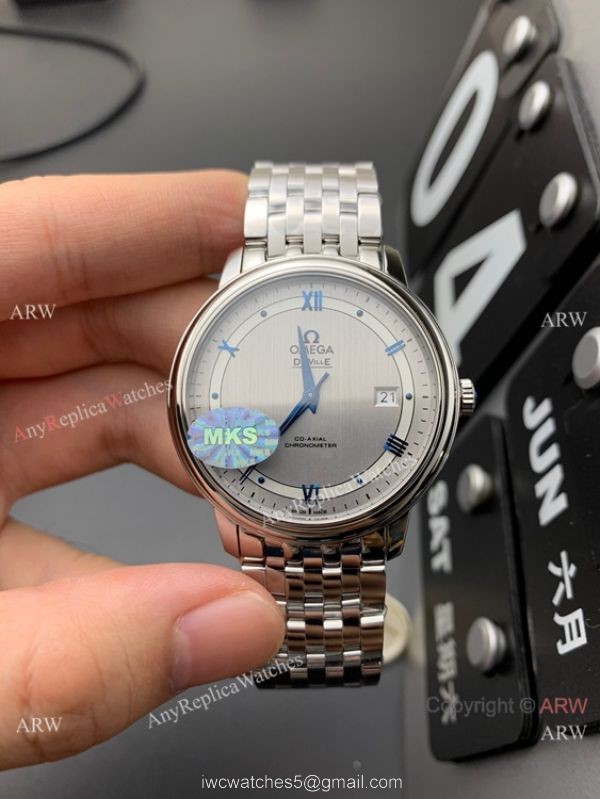 MKS Factory Omega Classic De Ville Prestige 9015 Watch Gray Dial Blue Markers