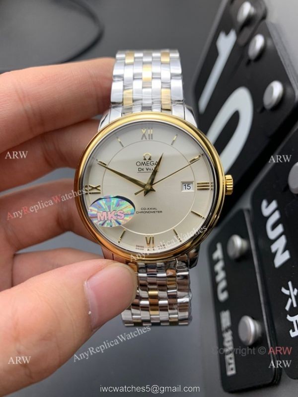 MKS Factory Omega Classic De Ville 9015 Watch Two Tone White Dial