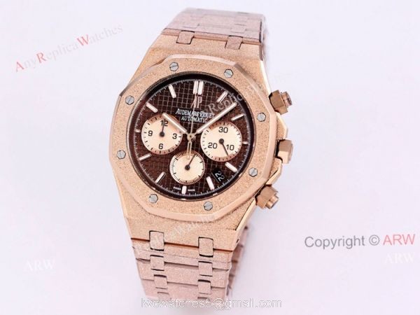 New Audemars Piguet Frosted Gold Royal Oak Rose Gold Watch 41mm Silver Dial with Stop Function High Copy
