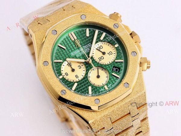 New Audemars Piguet Royal Oak Frosted Gold 41mm Green Dial Chronograph Watch Replica
