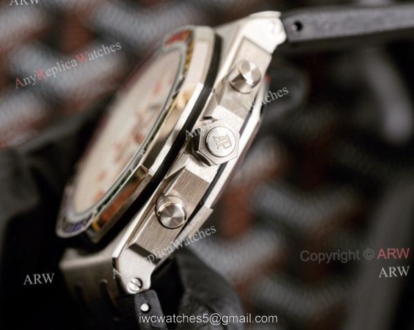 Copy Audemars Piguet Royal Oak Rose Gold 42mm Rainbow Bezel Watch White Dial