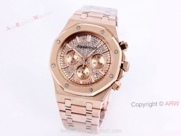 New Frosted Gold Audemars Piguet Royal Oak Rose Gold Chronograph 41mm Diamond Dial Replica Watch