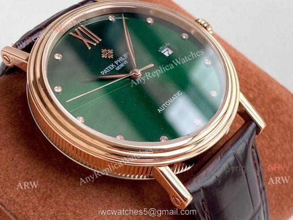 Swiss Replica Patek Philippe Calatrava Classic Watch Blue Face Brown Leather Strap For Men