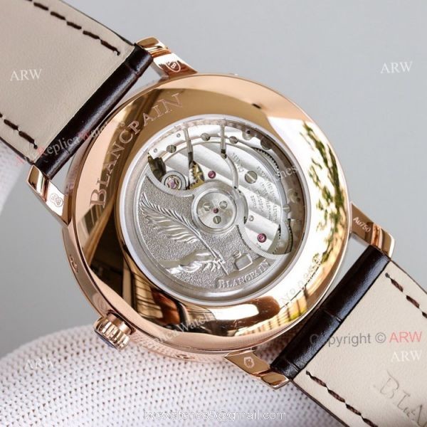 V2 New Upgraded Replica Blancpain Moon Phase Rose Gold Watch Blue Dial Blue Leather Strap