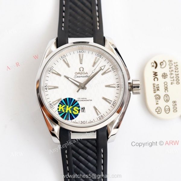 Swiss Quality Omega Aqua Terra Black Dial Black Leather Strap Copy Watch 41