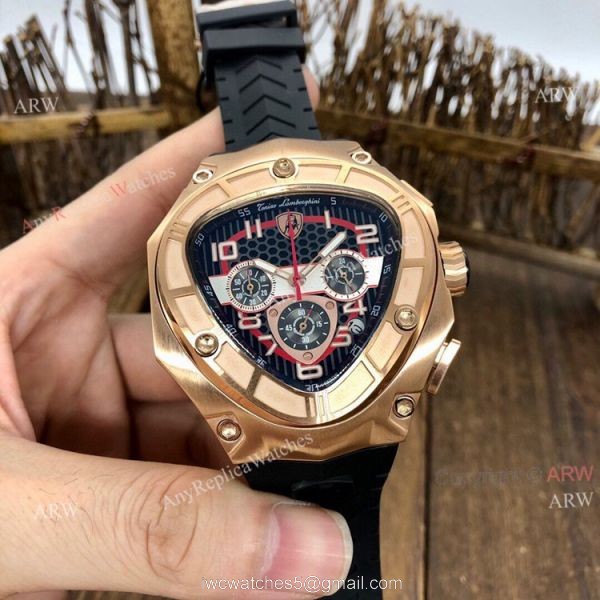 Quartz Tonino Lamborghini 124bbr Spyder 47mm Rose Gold Blue Rubber Band Knockoff Watch