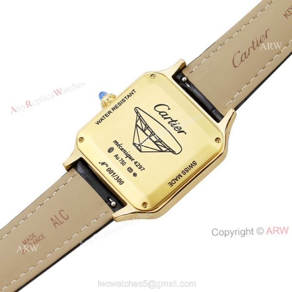 TWF Yellow Gold Cartier Santos-Dumont Gold Face Black Leather Strap Copy Watch For Men And Women