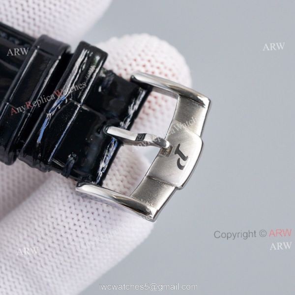 Asia 2824 Piaget Altiplano Black Dial Black Leather Strap Knockoff Watch With Diamond Bezel