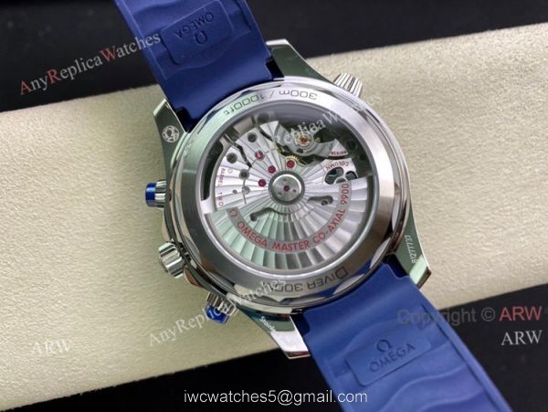 OMF Omega Seamaster Diver 300m Rubber Strap Blue Dial Swiss Replica Watches 44mm