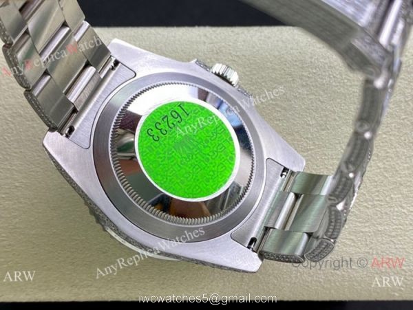 Swiss Replica Rolex Iced Out Submariner Watch 904L Stainless Steel Green Diamond Bezel