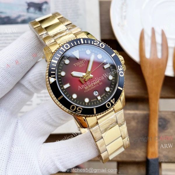 Buy Swiss Grade Reproduction Tissot Seastar All Gold White Face Replica Watch 45mm For Men