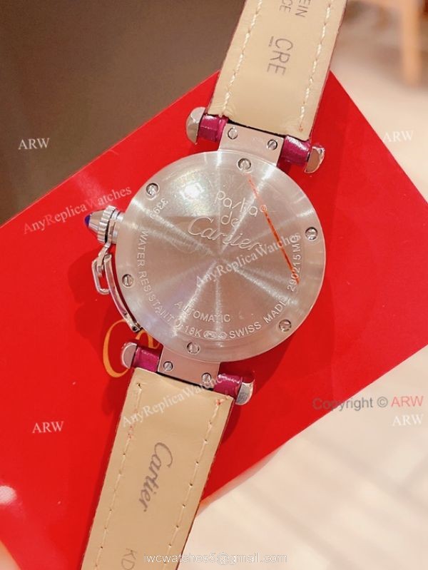 Knockoff Ladies Cartier Pasha Watch Fuchsia Dial Fuchsia Leather Strap