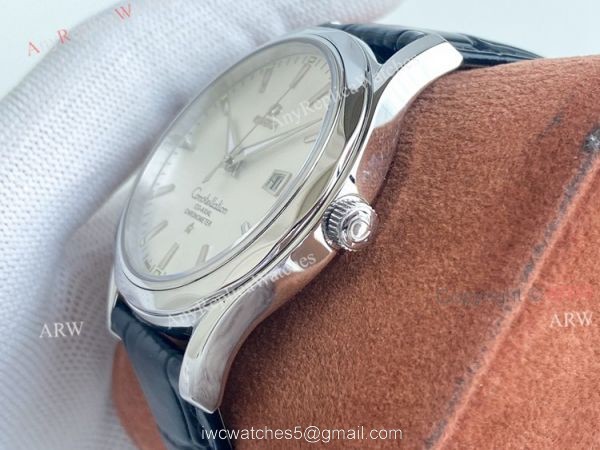 Copy Omega Constellation Green Dial Stainless Steel Brown Leather Strap Men Watch