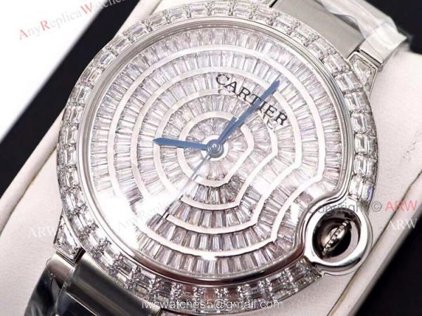 Iced Out Cartier Ballon Bleu 42mm Watch Stainless Steel Replica Watch