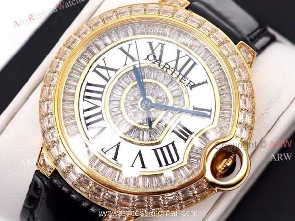 Replica Cartier Ballon Bleu 42mm Gold Watch With Diamonds