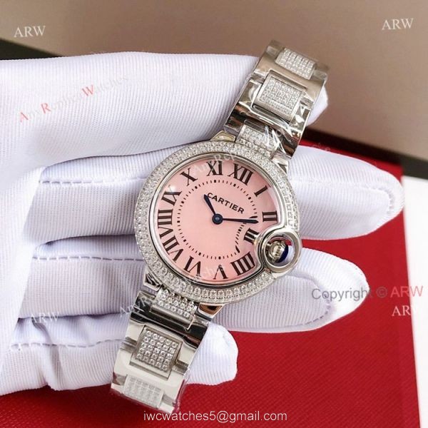 High End Replica Rose Gold Cartier Ballon Bleu Ladies Watch With Diamonds