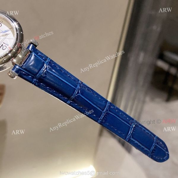 New Pasha De Cartier Watch 35mm white face blue leather strap replica