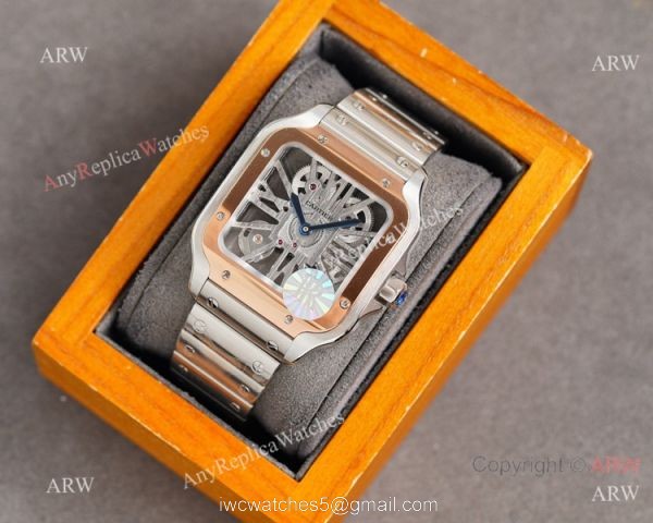 New Two Tone Rose Gold Santos de Cartier Skeleton watch WHSA0016