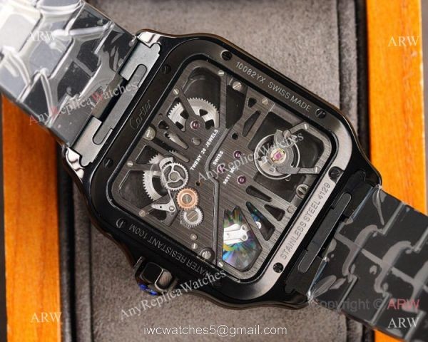New Replica Santos de Cartier Skeleton watch All Black Swiss Quality