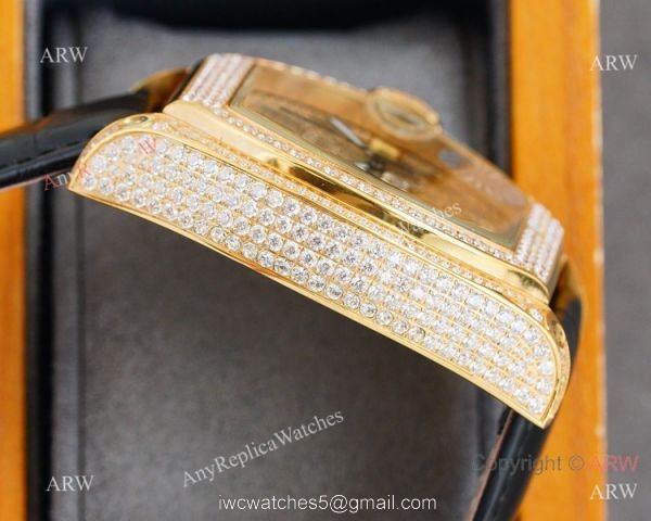 Iced Out Cartier Roadster Chronograph Watches Yellow Gold Case