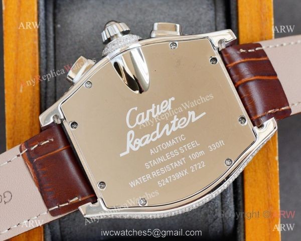 Iced Out Cartier Roadster Replica Watch White Chronograph Dial Men Watch