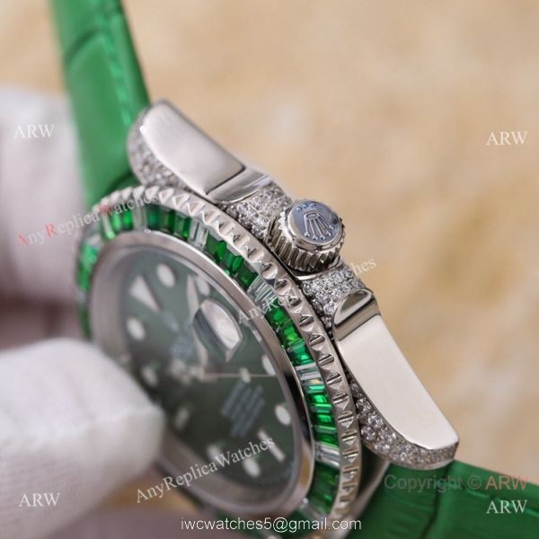 Swiss Quality Rolex Submariner Citizen 8215 Watch Green Leather Strap
