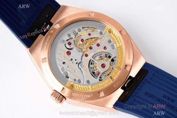 1-1 Super Clone Vacheron Constantin Overseas Tourbillon V2 Watch Rose Gold Blue Rubber Strap