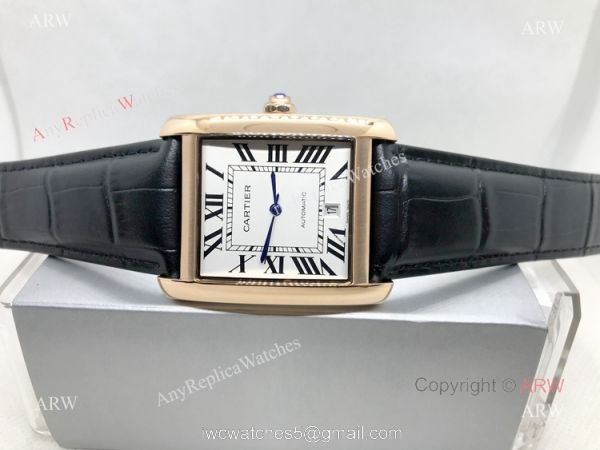 Clone Cartier Tank Automatic Rose Gold White Dial Watch Men