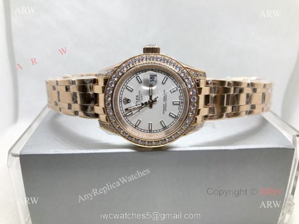Swiss 2836 Rolex Pearlmaster Rose Gold 34mm Replica Watch