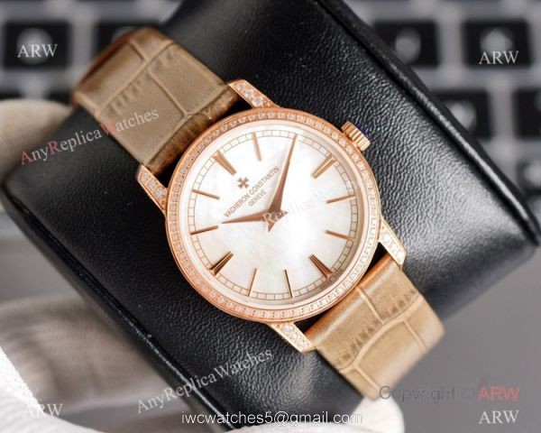 NEW! Swiss Grade Vacheron Constantin Traditionnelle Ultra Thin Watch Swiss 9015 Rose Gold Diamond Bezel