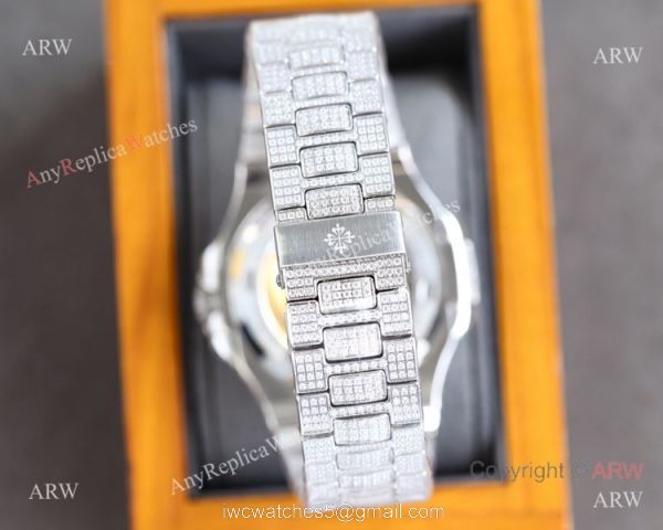 Swiss Grade One Patek Philippe Iced Out Nautilus 9015 Watch BlackSilver Diamond