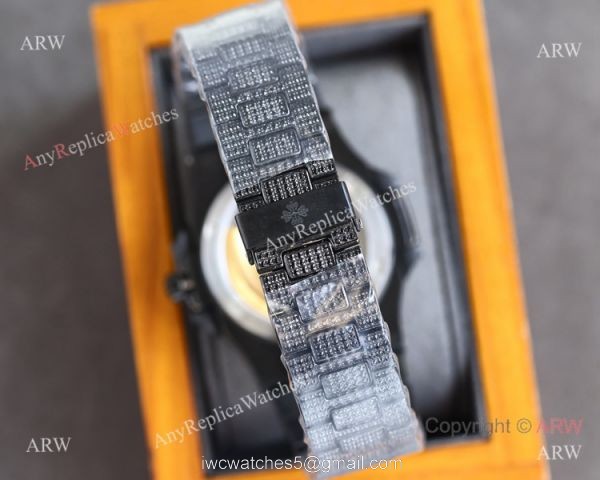 Swiss Grade One Patek Philippe Nautilus Iced Out 9015 Watch Solid Black