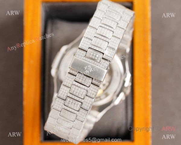 Swiss Grade Patek Philippe Nautilus Iced Out Siver Watch 9015 Ultra-thin Movement