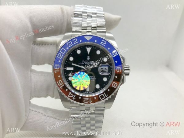 Copy Rolex GMT-Master II Blue/Brown Bezel Stainless Steel Watch 40mm NEW Jubilee Strap