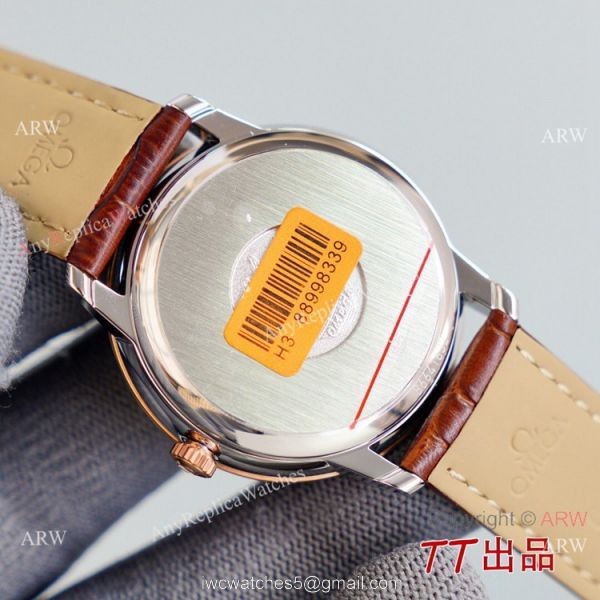 Swiss Quality Copy Omega De Ville Co-Axial Watch 8215 Movement Chocolate Dial Leather Strap