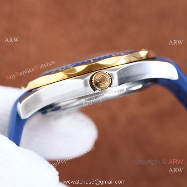 Swiss Quality Copy Omega Seamaster 300m Citizen Watch Two Tone Rose Gold Blue Rubber Strap