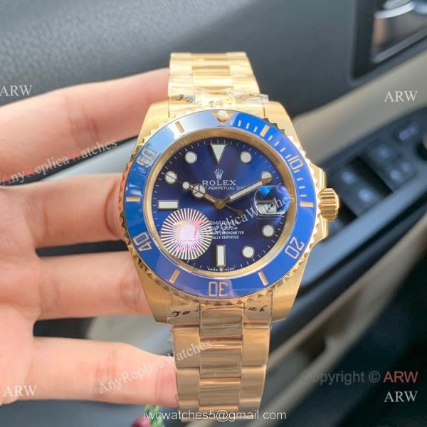 Swiss Quality AAA Replica Rolex Submariner Citizen 8215 Watch Yellow Gold Blue Dial 40mm
