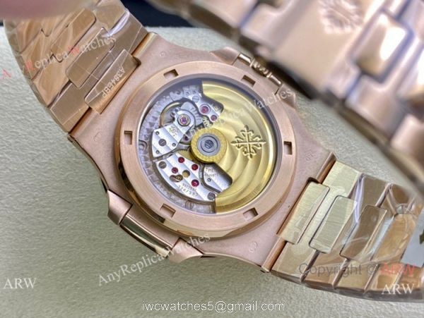 Swiss Copy Patek Philippe Nautilus Cal 324 sc Watch Rose Gold Olive Green Dial