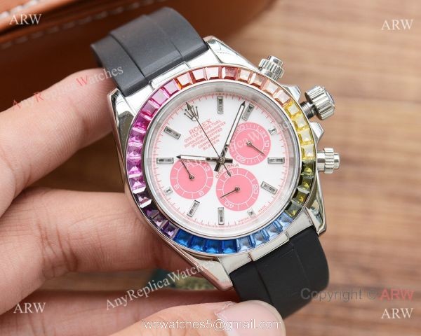 Fake Rolex Daytona Rainbow Watch Rubber Band White Dial Japan-quartz